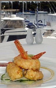 The Point Restaurant - prawns in front of boats