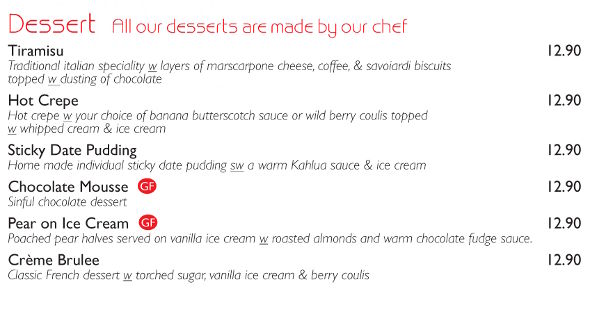 Dessert Menu Date  Crepe,Sticky tiramisu menu  eg. Tiramisu,Hot  Pudding,Chocolate